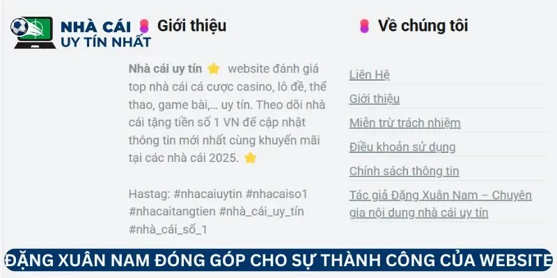 Đặng Xuân Nam đóng góp cho sự thành công của website